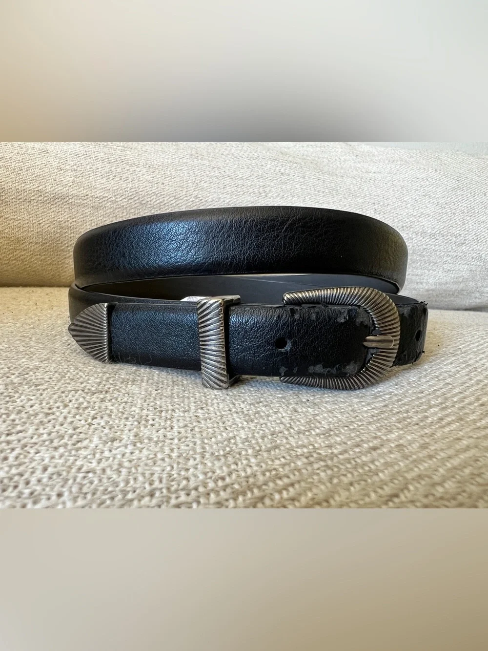 Vintage women's thin black belt western w Silver Hardware size L / XL Waist W36